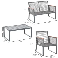 Outsunny 4pc Rattan Wicker Sofa Set Garden Conservatory Sofa Furniture w/ Steel Tea Table & Cushioned Grey(m-3)