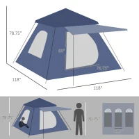 Outsunny 3-4 Person Automatic Camping Tent w/ Porch, Pop Up Tent, Portable Backpacking Shelter with Mesh Windows, Zipped Door, Floor, Hang Hook & Portable Carry Bag, Dark Blue(m-3)