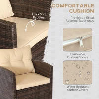 Outsunny 4 Pieces Patio Furniture Sets, Deluxe Outdoor Rattan Wicker Conversation Set with Chairs, Coffee Table and Cushion for Backyard Garden Poolside and Deck, Beige(m-5)