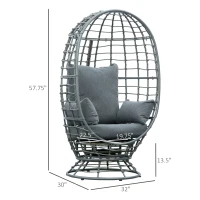 Outsunny Wicker Egg Chair, 360 Rotating Indoor Outdoor Boho Basket Seat with Cushion and Pillows for Backyard, Porch, Patio, Garden, Handwoven All-Weather PE Rattan, Steel Frame, Gray(m-3)