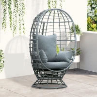Outsunny Wicker Egg Chair, 360 Rotating Indoor Outdoor Boho Basket Seat with Cushion and Pillows for Backyard, Porch, Patio, Garden, Handwoven All-Weather PE Rattan, Steel Frame, Gray(m-2)