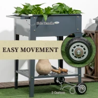 Outsunny Raised Garden Bed with Wheels, 25"x 22" x 31" Galvanized Steel Elevated Planter Box with Legs, Storage Shelf for Outdoor Backyard, Patio to Grow Vegetables, Flowers, Gray(m-6)
