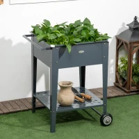 Outsunny Raised Garden Bed with Wheels, 25"x 22" x 31" Galvanized Steel Elevated Planter Box with Legs, Storage Shelf for Outdoor Backyard, Patio to Grow Vegetables, Flowers, Gray(m-1)