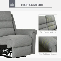 HOMCOM 3 Seater Recliner Sofa with Manual Pull Tab, Fabric Reclining Sofa, RV Couch, Home Seating, Gray(m-4)