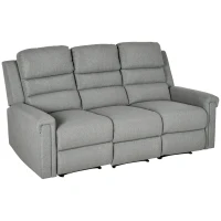 HOMCOM 3 Seater Recliner Sofa with Manual Pull Tab, Fabric Reclining Sofa, RV Couch, Home Seating, Gray(m-1)