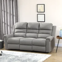 HOMCOM 3 Seater Recliner Sofa with Manual Pull Tab, Fabric Reclining Sofa, RV Couch, Home Seating, Gray(m-2)