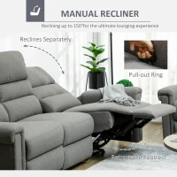 HOMCOM 3 Seater Recliner Sofa with Manual Pull Tab, Fabric Reclining Sofa, RV Couch, Home Seating, Gray(m-5)