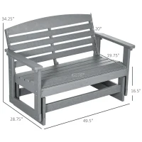 Outsunny Patio Glider Bench w/ HDPE Slatted Double Rocking Chair, Light Gray(m-3)