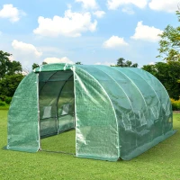 Outsunny 13.1' x 9.8' x 6.6' Walk-in Tunnel Greenhouse Backyard Seed Flower Growing Warm House Outdoor Planter Shed with Roll-up Windows Zippered Door Overlong Cover Green(m-1)