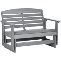 Outsunny Patio Glider Bench w/ HDPE Slatted Double Rocking Chair, Light Gray(m-11)