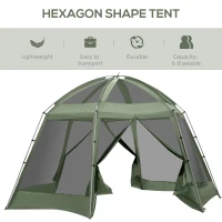 Outsunny Camping Tent for 6-8 Person, Portable Family Tent with Carrying Bag, Easy Set Up for Hiking and Outdoor, Dark Green(m-7)