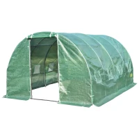 Outsunny 13.1' x 9.8' x 6.6' Walk-in Tunnel Greenhouse Backyard Seed Flower Growing Warm House Outdoor Planter Shed with Roll-up Windows Zippered Door Overlong Cover Green(m-2)