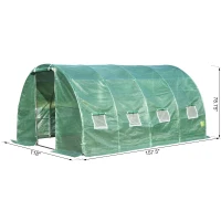 Outsunny 13.1' x 9.8' x 6.6' Walk-in Tunnel Greenhouse Backyard Seed Flower Growing Warm House Outdoor Planter Shed with Roll-up Windows Zippered Door Overlong Cover Green(m-3)
