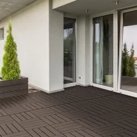 Outsunny 9 Pcs PP Interlocking Composite Deck Tile, 12" x 12" Outdoor Flooring Tiles for Indoor and Outdoor Use, Tools Free Assembly, Brown(m-1)