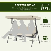 Outsunny 3-Seat Patio Swing Chair, Outdoor Swing Glider with Adjustable Canopy, Removable Thicken Cushion, and Weather Resistant Steel Frame, for Garden, Poolside, Backyard, Cream White(m-6)