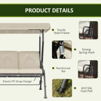 Outsunny 3-Seat Patio Swing Chair, Outdoor Swing Glider with Adjustable Canopy, Removable Thicken Cushion, and Weather Resistant Steel Frame, for Garden, Poolside, Backyard, Cream White(m-7)