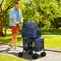 PawHut 3-in-1 Double Pet Stroller for Small Miniature Dogs Cats with Removable Carrier, Foldable Travel Carrier Bag, Car Seat, Blue(m-1)
