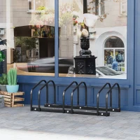 HOMCOM 3-Bike Bicycle Floor Parking Rack Cycling Storage Stand Ground Mount Garage Organizer for Indoor and Outdoor Use Black(m-1)