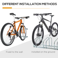 HOMCOM 3-Bike Bicycle Floor Parking Rack Cycling Storage Stand Ground Mount Garage Organizer for Indoor and Outdoor Use Silver(m-10)