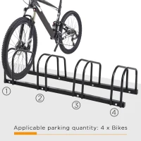 Soozier 4-Bike Bicycle Floor Parking Rack Cycling Storage Stand Garage Organizer for Indoor and Outdoor Use Black(m-4)