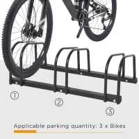 HOMCOM 3-Bike Bicycle Floor Parking Rack Cycling Storage Stand Ground Mount Garage Organizer for Indoor and Outdoor Use Black(m-4)