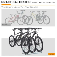 HOMCOM 3-Bike Bicycle Floor Parking Rack Cycling Storage Stand Ground Mount Garage Organizer for Indoor and Outdoor Use Silver(m-7)