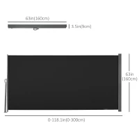 Outsunny 118" x 63" Retractable Side Awning Patio Outdoor Folding Privacy Screen with Resistance to UV Rays & Wind, Black(m-3)