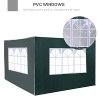 Outsunny 2pc 9.6'L x 6.3'H Canopy Gazebo Side Panel Party Tent Outdoor Shelter Side Panel Wall with Straps Green(m-4)