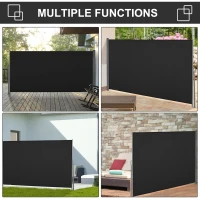 Outsunny 118" x 63" Retractable Side Awning Patio Outdoor Folding Privacy Screen with Resistance to UV Rays & Wind, Black(m-6)