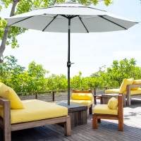 Outsunny 9FT 3 Tiers Patio Umbrella Outdoor Market Umbrella with Crank, Push Button Tilt for Deck, Backyard and Lawn, Cream White(m-1)