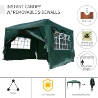 Outsunny 10'x10' Outdoor Pop Up Party Tent Gazebo Canopy with Carrying Bag (Green)(m-4)