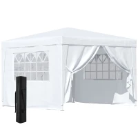 Outsunny 10'x10' Outdoor Pop Up Gazebo Canopy Tent with Carrying Bag (White)(m-2)
