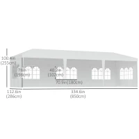 Outsunny 10 x 28ft Portable Party Tent, Gazebo Wedding Party Tent for Garden Dining and Outdoor with 5 Removable Sidewalls, White(m-3)