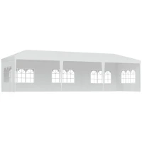 Outsunny 10 x 28ft Portable Party Tent, Gazebo Wedding Party Tent for Garden Dining and Outdoor with 5 Removable Sidewalls, White(m-2)