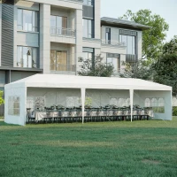 Outsunny 10 x 28ft Portable Party Tent, Gazebo Wedding Party Tent for Garden Dining and Outdoor with 5 Removable Sidewalls, White(m-1)
