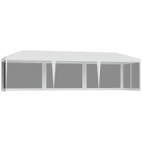 Outsunny 10 x 28ft Portable Party Tent, Gazebo Wedding Party Tent for Garden Dining and Outdoor with 5 Removable Sidewalls, White(m-9)