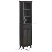 kleankin Slim Bathroom Storage Cabinet Door & Shelves Linen Tower, Brown(m-3)