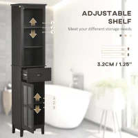 kleankin Slim Bathroom Storage Cabinet Door & Shelves Linen Tower, Brown(m-5)