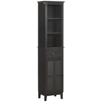 kleankin Slim Bathroom Storage Cabinet Door & Shelves Linen Tower, Brown(m-1)