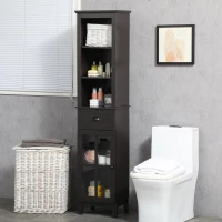 kleankin Slim Bathroom Storage Cabinet Door & Shelves Linen Tower, Brown(m-2)