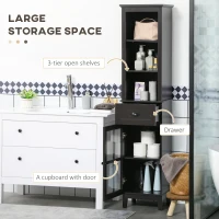 kleankin Slim Bathroom Storage Cabinet Door & Shelves Linen Tower, Brown(m-4)