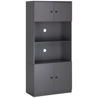 HOMCOM 71" Kitchen Buffet with Hutch, Pantry Storage Cabinet with Shelves, Open Microwave Countertop for Dining Room, Living Room, Grey(m-1)