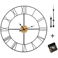HOMCOM 36 Inch Large Wall Clock, Silent Non Ticking Wood Metal Farmhouse Roman Numeral Clocks for Living Room Decor, Battery Operated, Black(m-1)