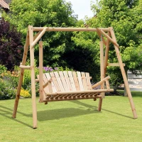 Outsunny 2-Seat Wooden Swing Bench, Ergonomic Design, 'A' Frame Construction, Stable and Non-Slip, Solid Wood Frame Log Garden Swing, for Outdoor and Indoor, Natural Wood(m-2)