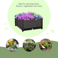 Outsunny Plastic Garden Raised Bed, Elevated Planter Box, Flower Vegetables Planting Container with Self-Watering Design and Drainage Holes(m-6)