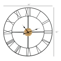 HOMCOM 36 Inch Large Wall Clock, Silent Non Ticking Wood Metal Farmhouse Roman Numeral Clocks for Living Room Decor, Battery Operated, Black(m-3)