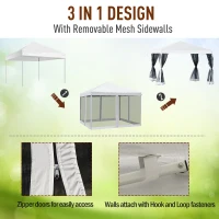 Outsunny10' x 10' Pop Up Gazebo with Four Detachable Mesh Walls for party, Cream White(m-7)
