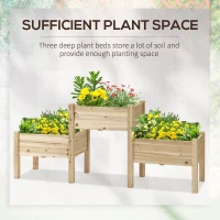 Outsunny Raised Garden Bed with 3 Planter Box, Elevated Wooden Plant Stand with Drainage Holes, for Vegetables, Herb and Flowers, Natural(m-6)