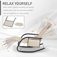 Outsunny Patio Rocking Chair with Mesh Fabric, Outdoor Rocking Sling Sun Lounger with Removable Headrest and Side Pocket for Garden, Deck, Lawn, Cream White(m-5)