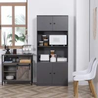 HOMCOM 71" Kitchen Buffet with Hutch, Pantry Storage Cabinet with Shelves, Open Microwave Countertop for Dining Room, Living Room, Grey(m-7)